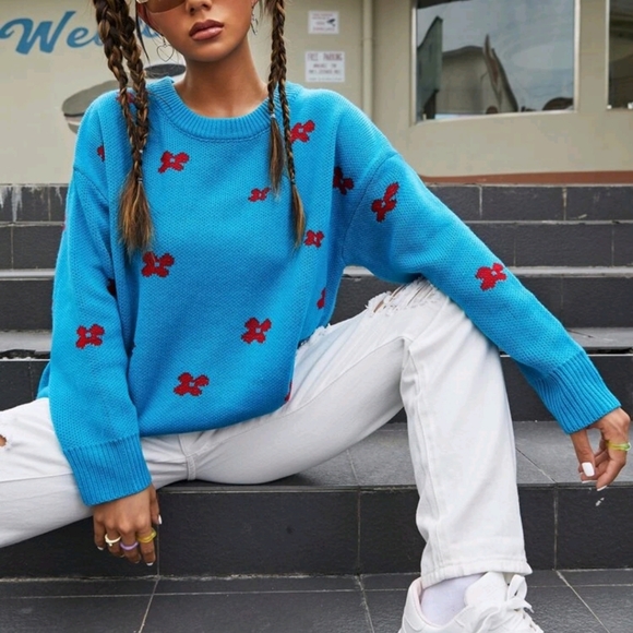 Floral Pattern Drop Shoulder Sweater - Picture 1 of 6